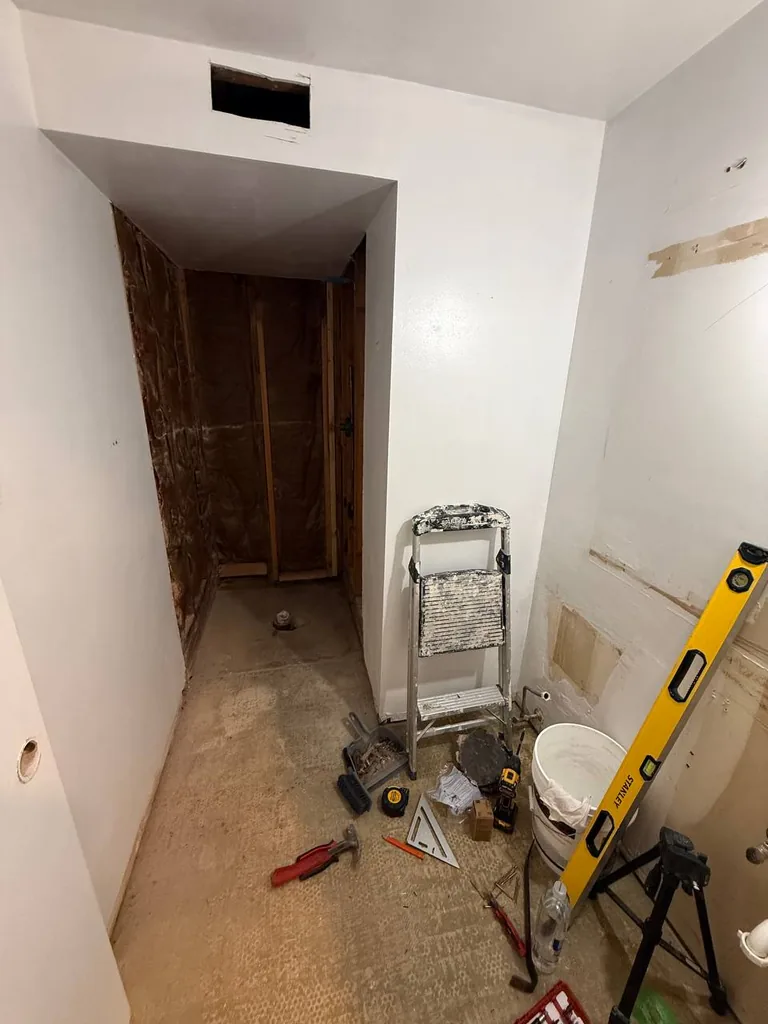 Bathroom stripped to the studs during demolition