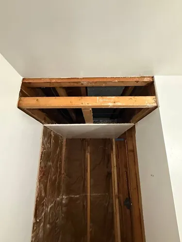 Ceiling opened up and new soffit framing installed